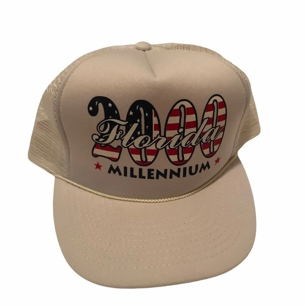 NEW ERA - 𝅺Vintage 2000 Florida USA Millennium White Trucker Hat Snapback